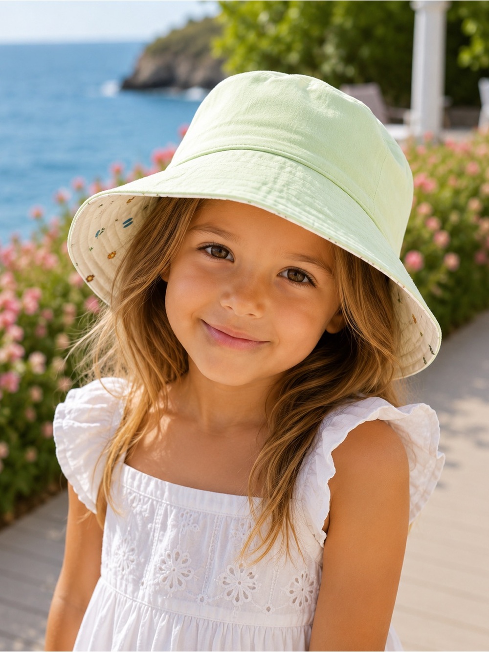 art class Mint Green Reversible Bucket Hat with Floral Lining